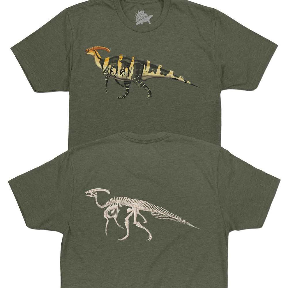 Parasaurolophus Fossil Fusion™ Adult Dinosaur T-Shirt Military Green - Permia