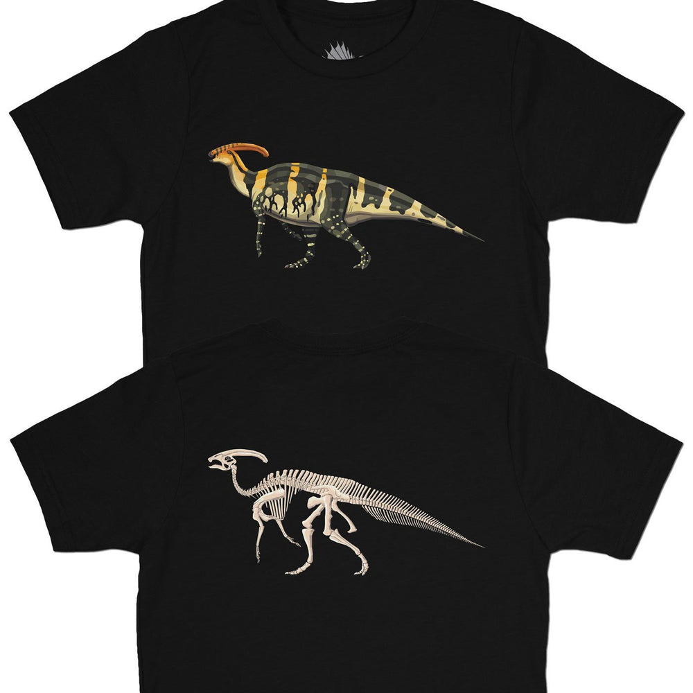 Parasaurolophus Fossil Fusion™ Kids Dinosaur T-Shirt Black - Permia