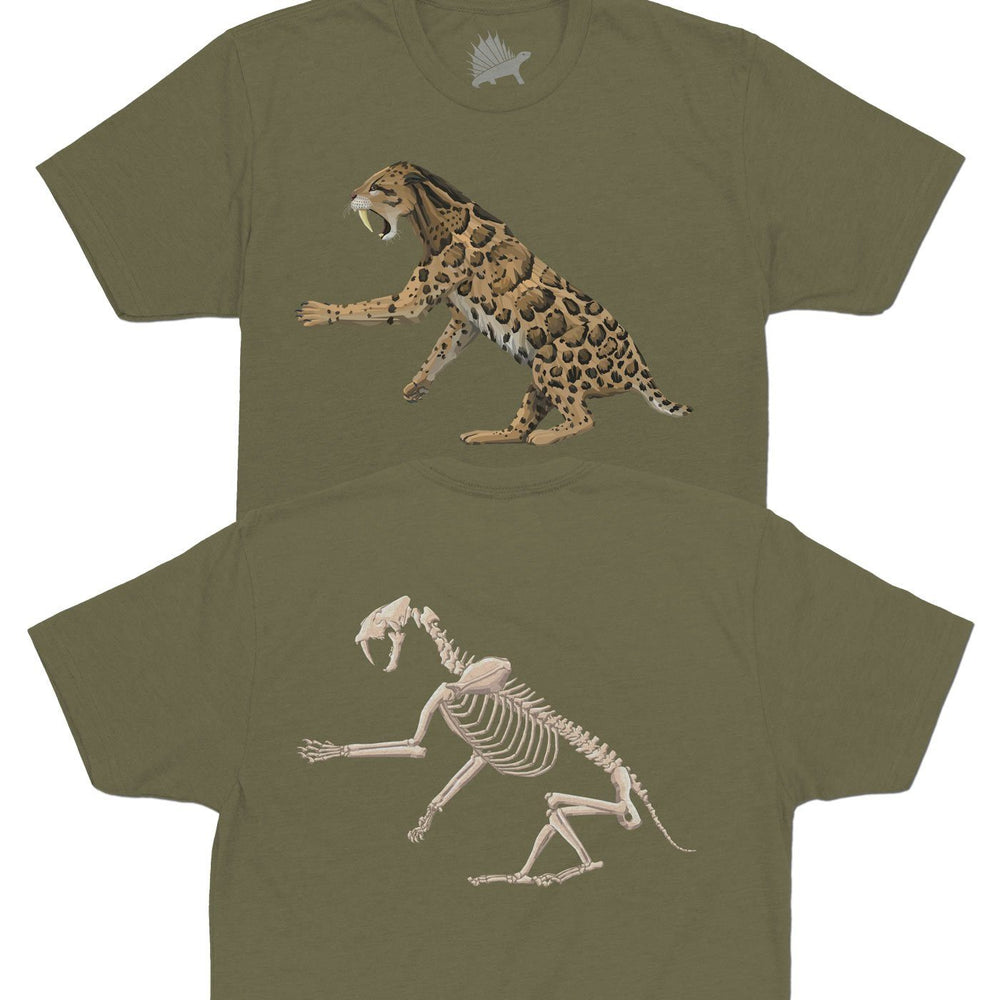 Smilodon Fossil Fusion™ Adult Saber-Toothed Cat T-Shirt Olive - Permia